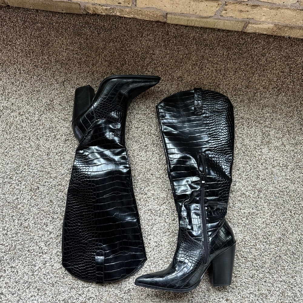 Nasty Gal Black Heeled Boots Western Style